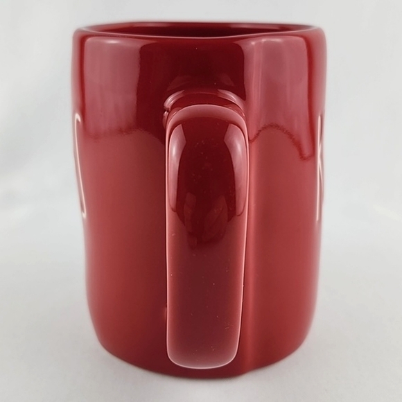Rae Dunn Glossy Red Coffee Mug Double Sided HUGS KISSES White Large Letters - Picture 4 of 11